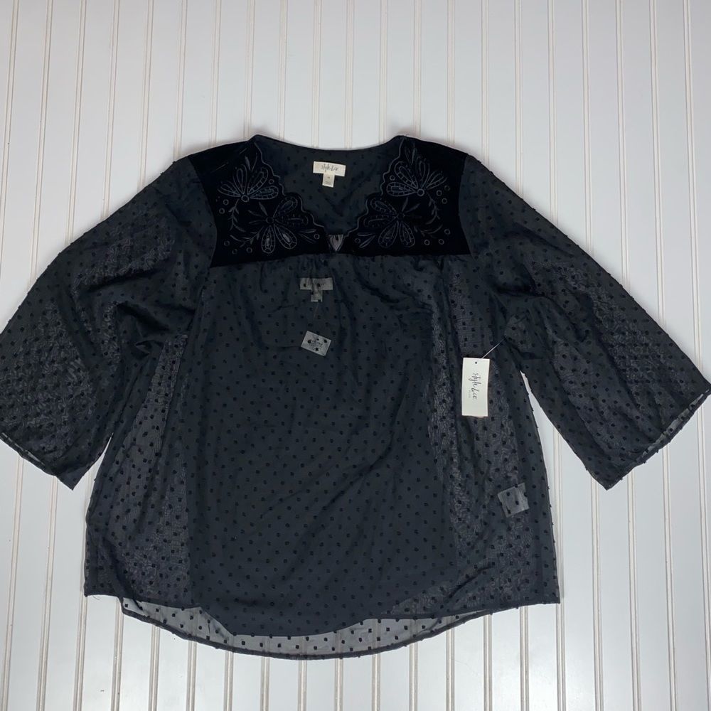 Style & Co Women's Plus Size Swiss-Dot Velvet-Yoke Top 1X NWT - Picture 4 of 11